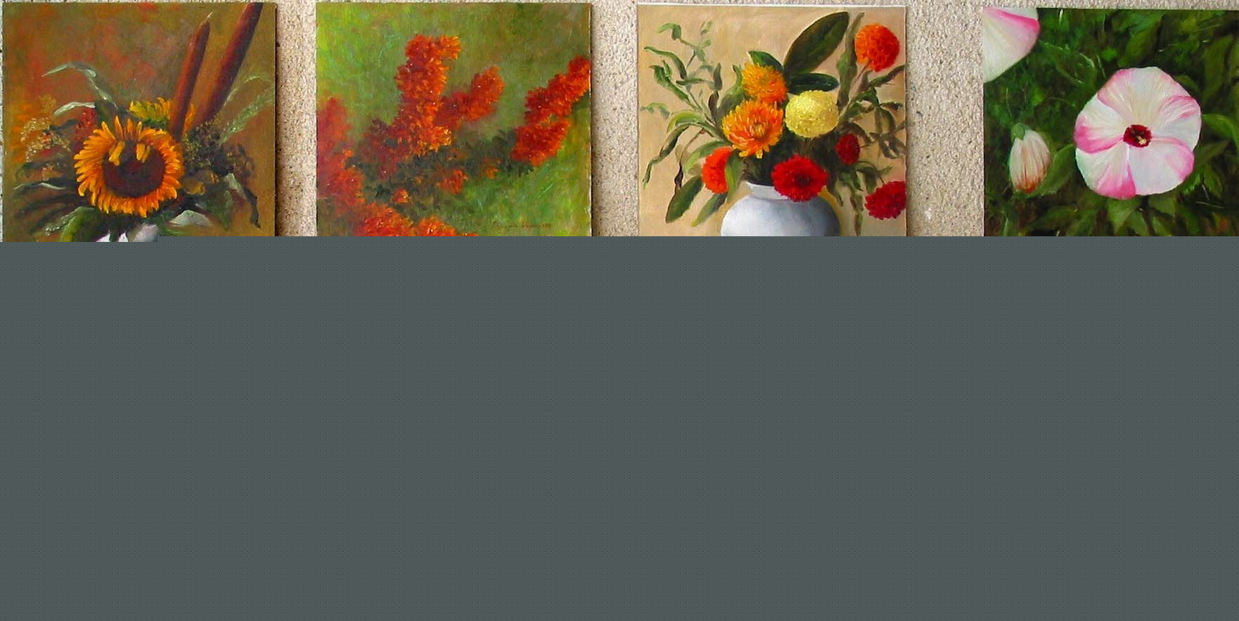 2002 (Sunflower #163, Bougainvillea #164, Dahlias #165, Hibiscus #166) oil on canvas each 16"x16"